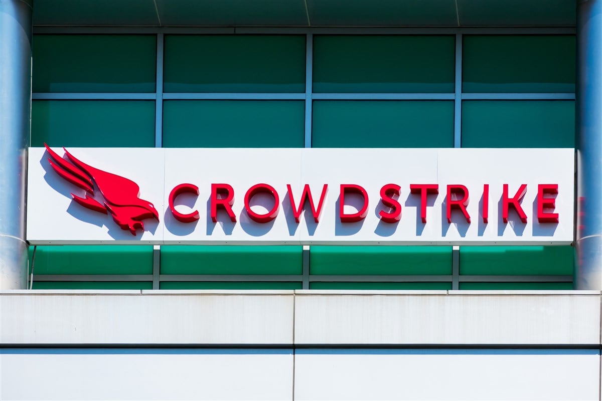 CrowdStrike sign and logo at headquarters in Silicon Valley