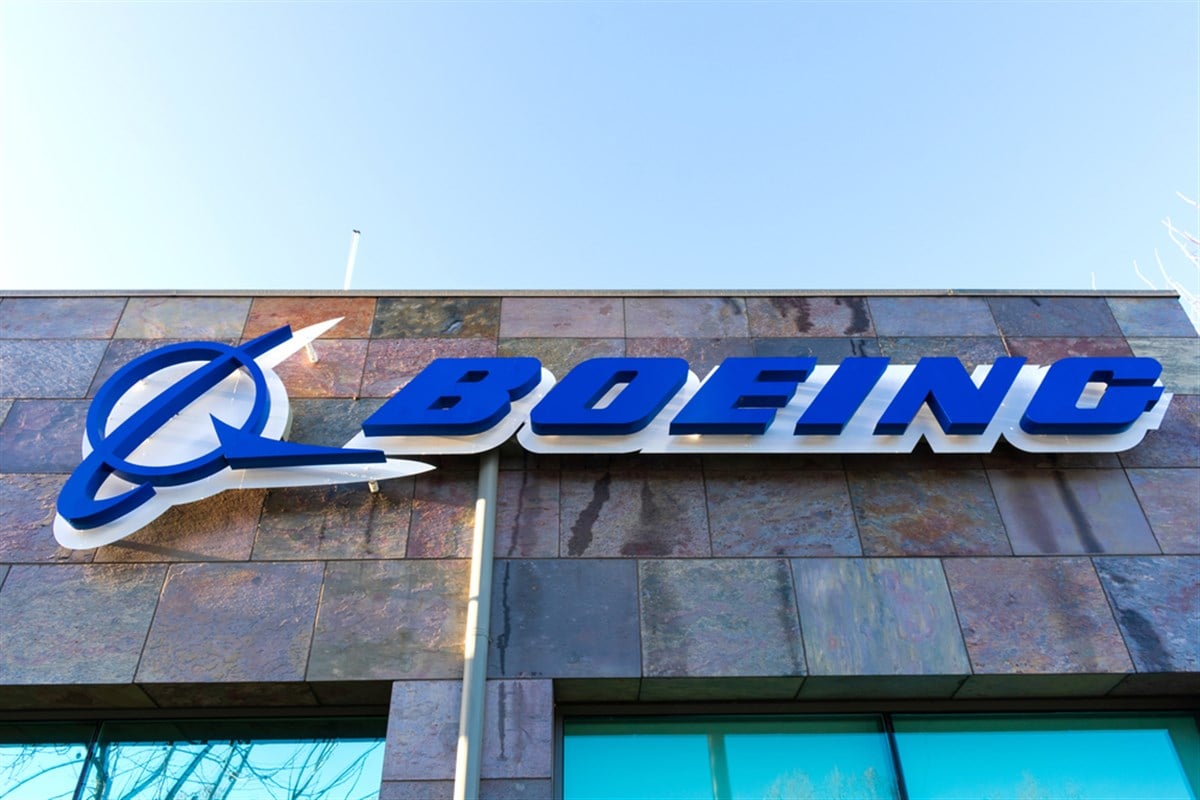 Boeing logo on the side of a building