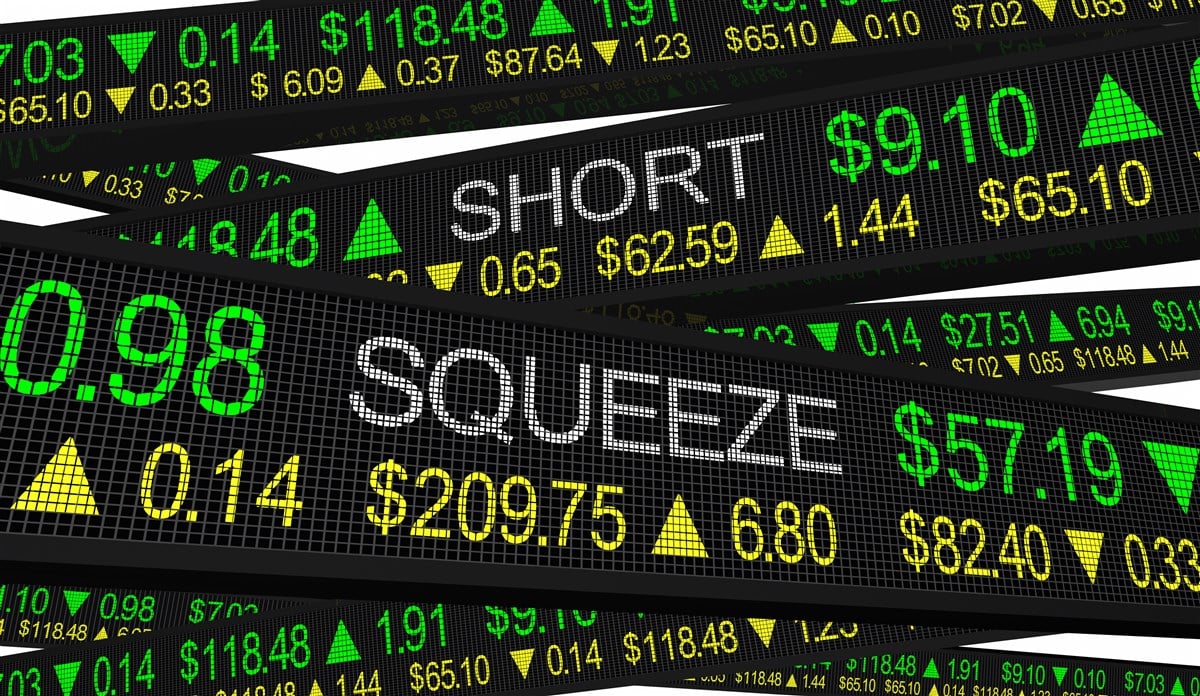 Illustration of stock market ticker with prominent words Short Squeeze