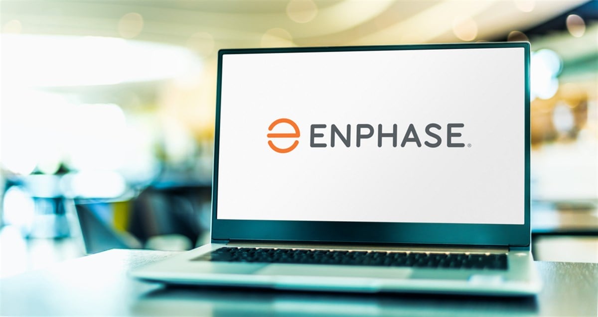 Enphase stock logo on laptop