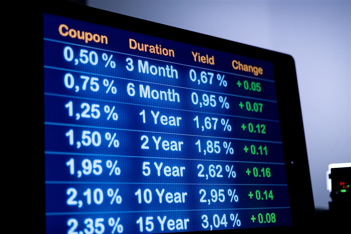 Close-up illustration of computer monitor with different bond rates