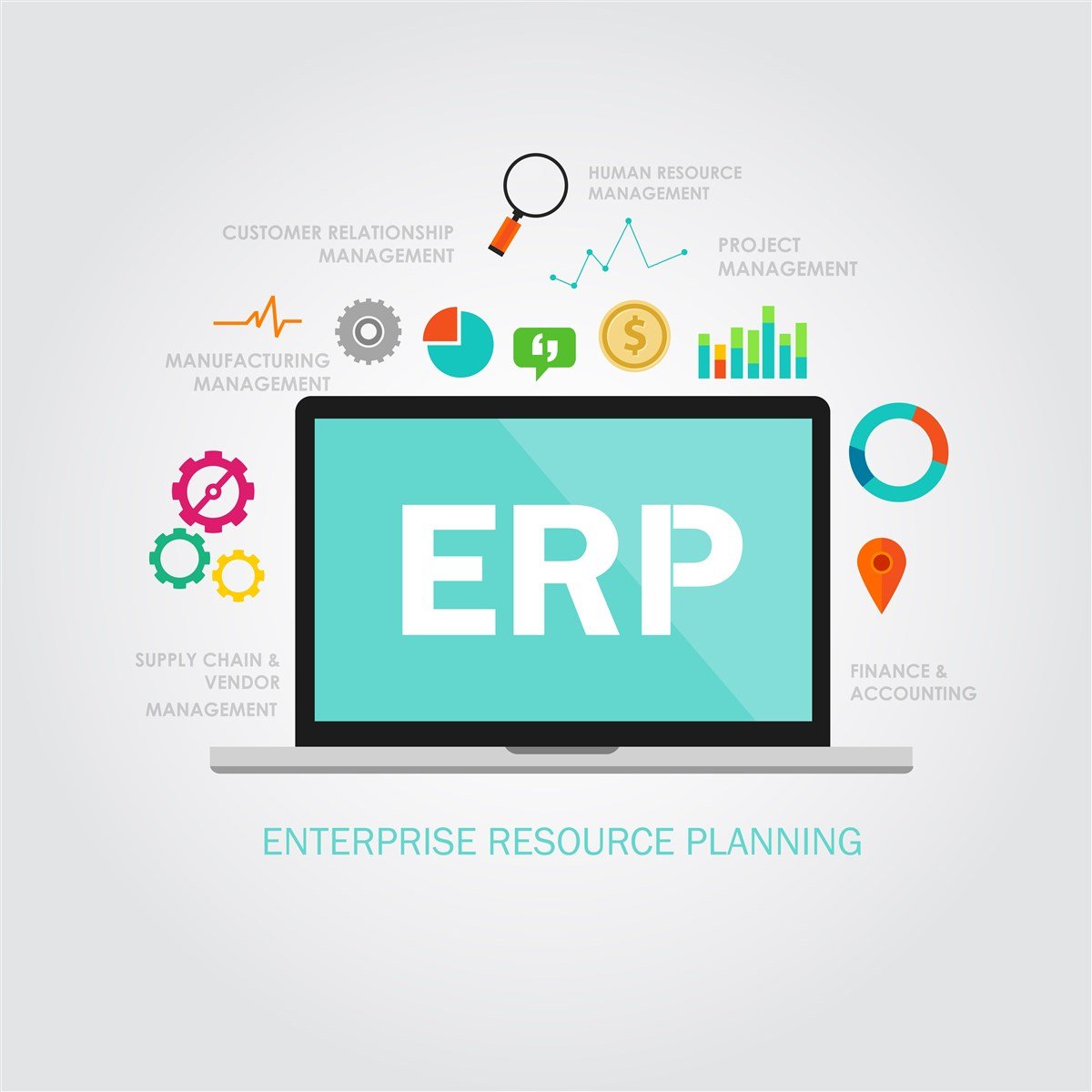 illustration showing an enterprise resource planning software application system 