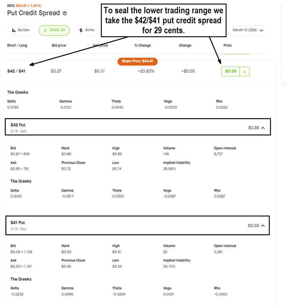 INTC Put chart options 