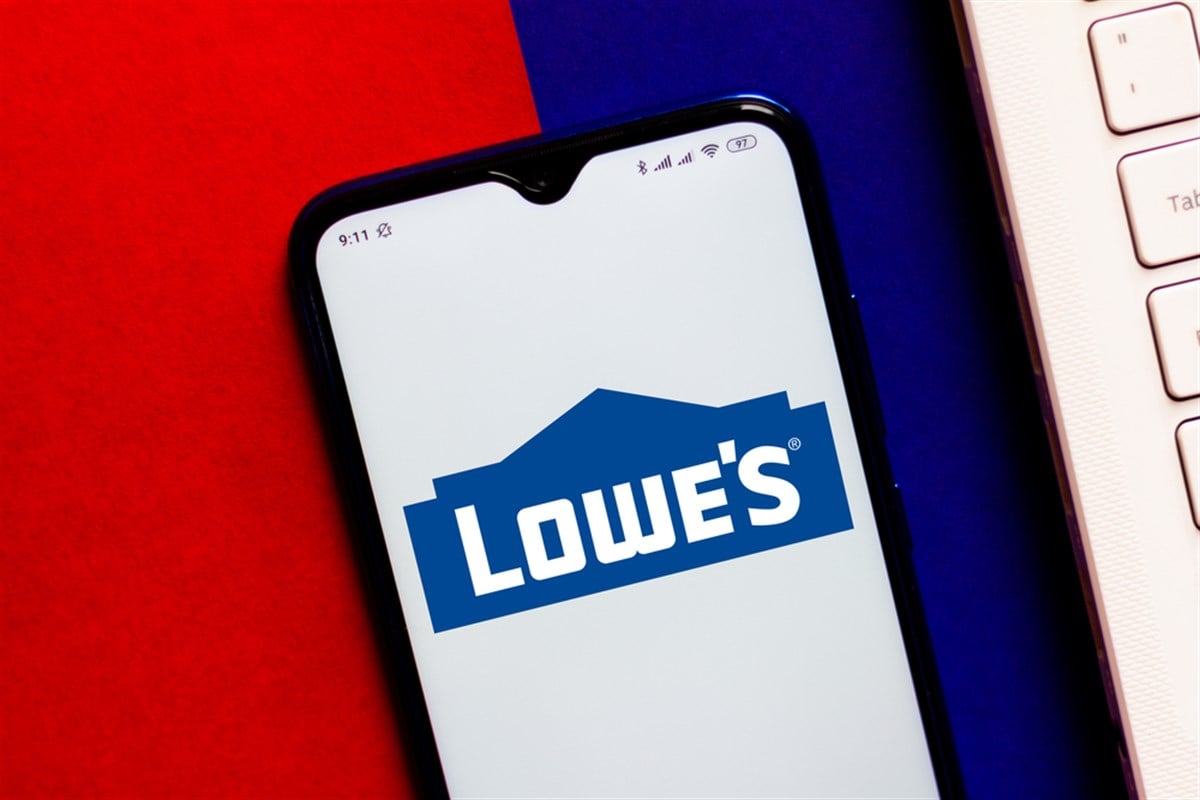 March 28, 2020, Brazil. In this photo illustration the Lowes Companies logo is displayed on a smartphone.