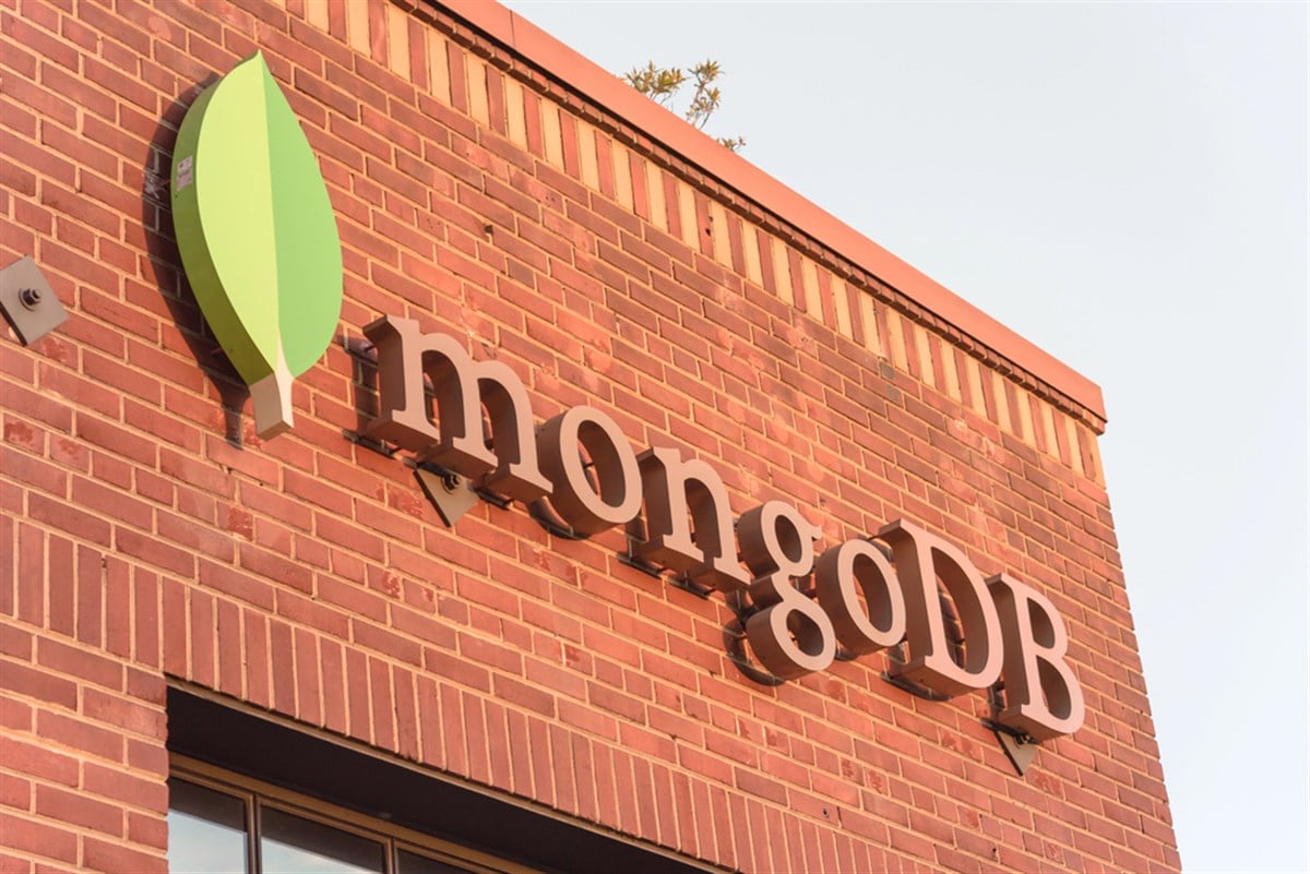 MongoDB logo on a building