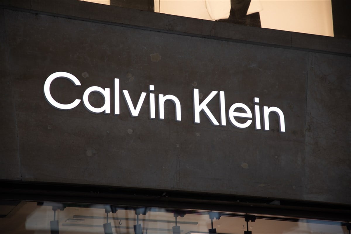 Calvin Klein sign text and logo brand of American chain house luxury clothing PVH Corp 