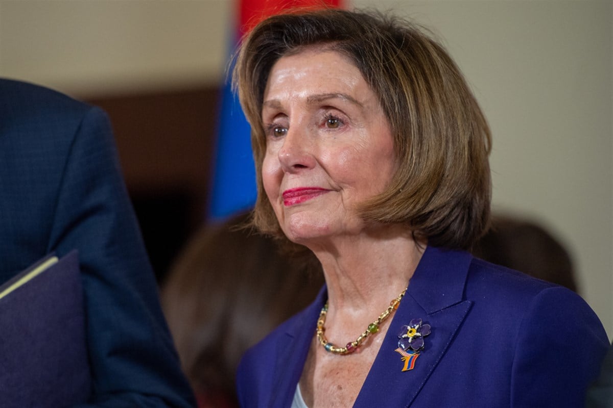 U.S. House Speaker Nancy Pelosi talks to the media