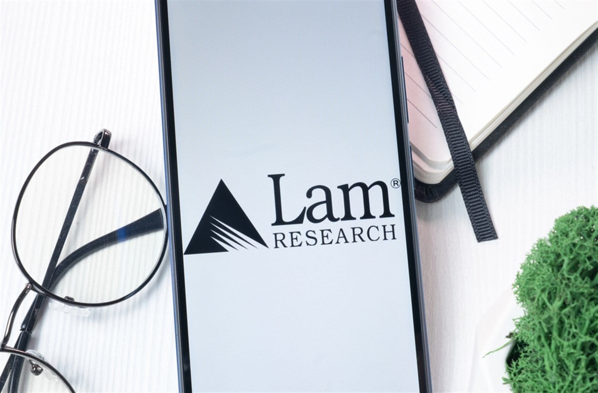 Lam Research logo on smartphone.