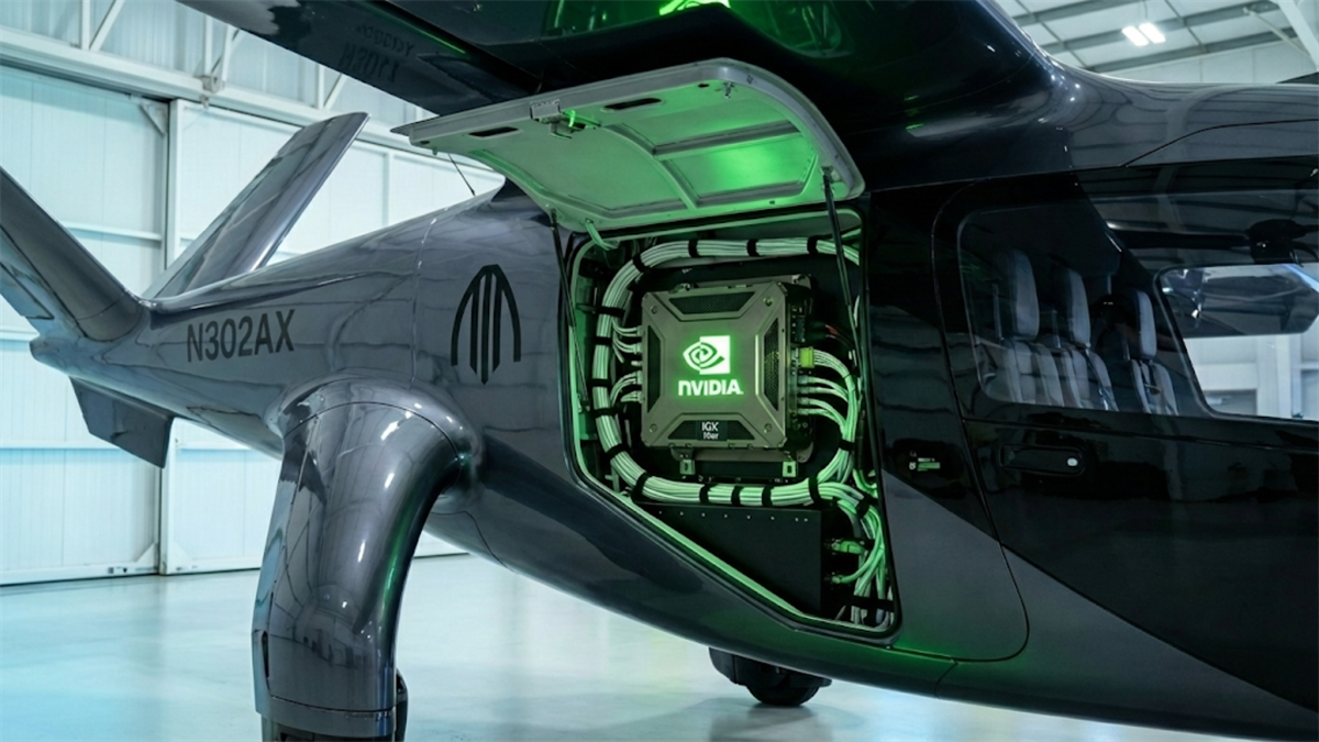 Archer eVTOL aircraft with NVIDIA AI computing module highlights aerospace technology investment.