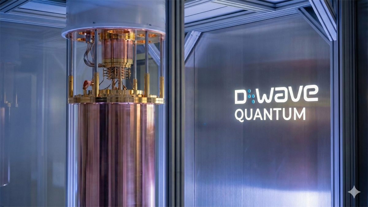 D-Wave Quantum cryogenic quantum computer in a lab enclosure, highlighting the company’s advanced quantum computing systems.