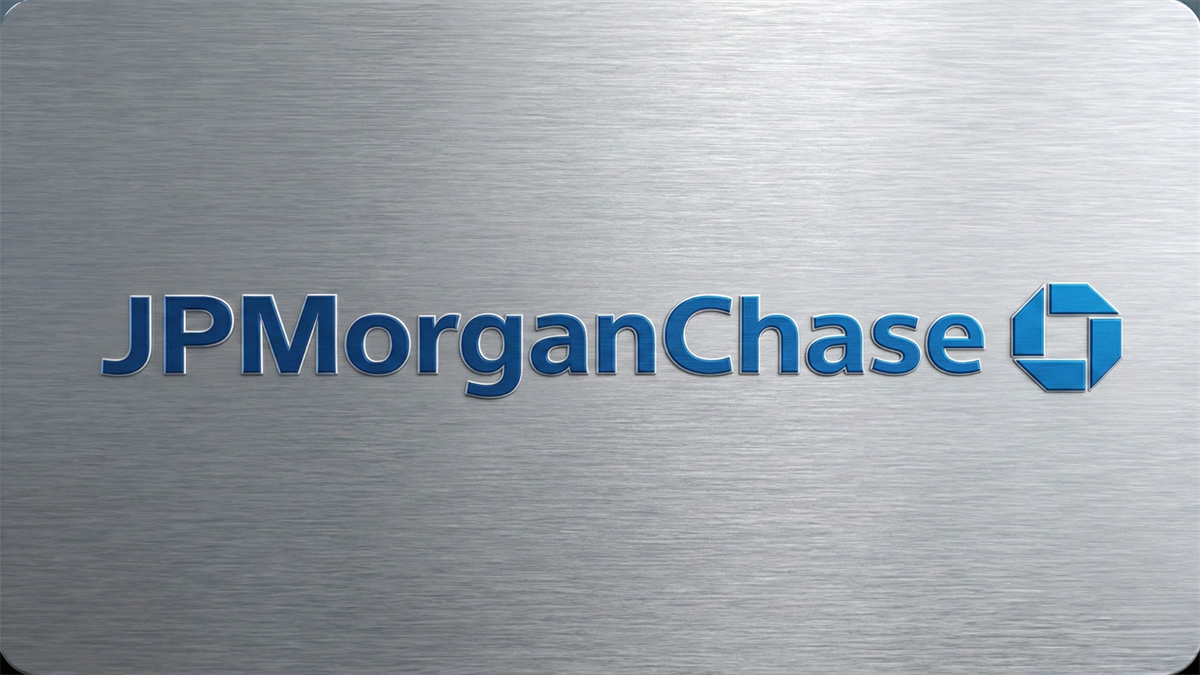 JPMorgan Chase logo in blue on a brushed-metal background, evoking a major bank stock poised for a market rally.