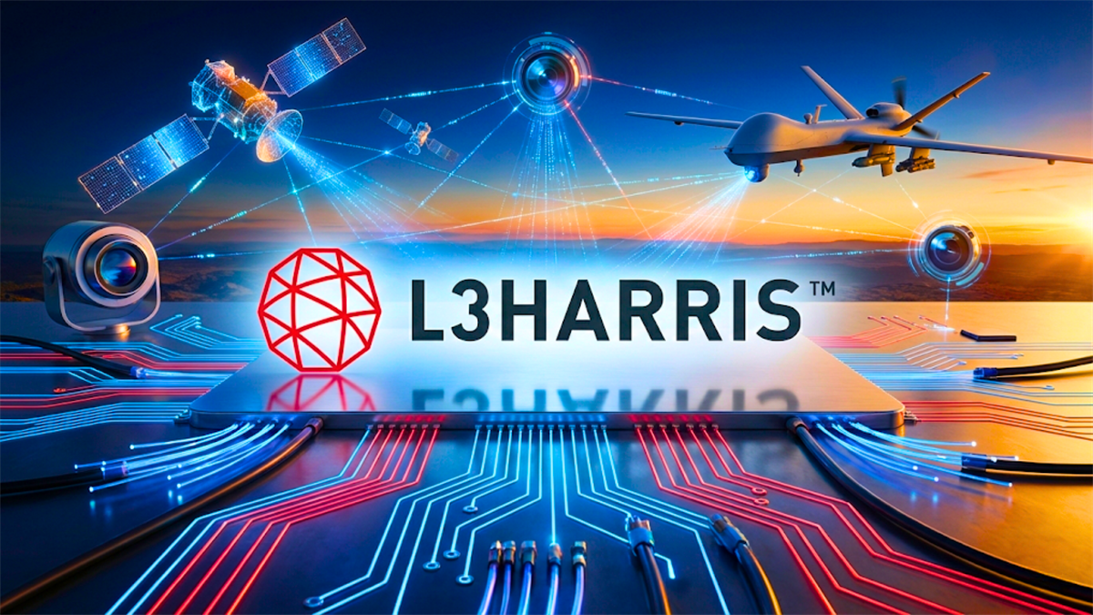 L3Harris logo with satellites, drones, and secure networks highlights defense and aerospace technology.