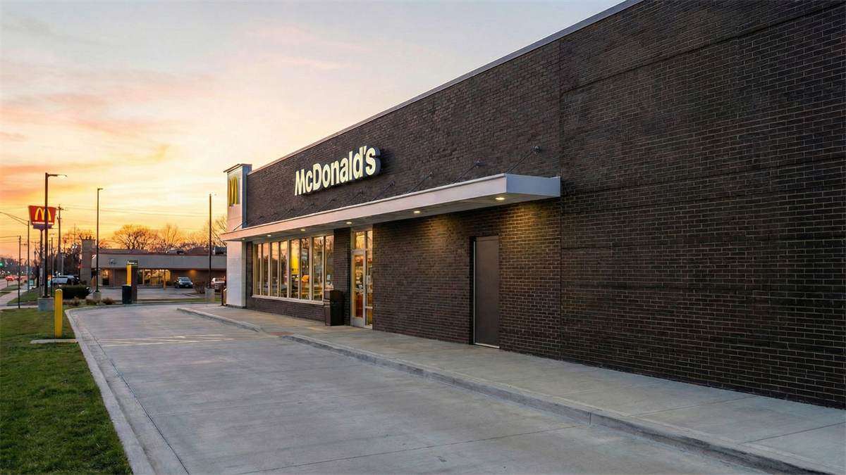 McDonald’s restaurant exterior at sunset, highlighting the brand amid value-driven fast-food demand.