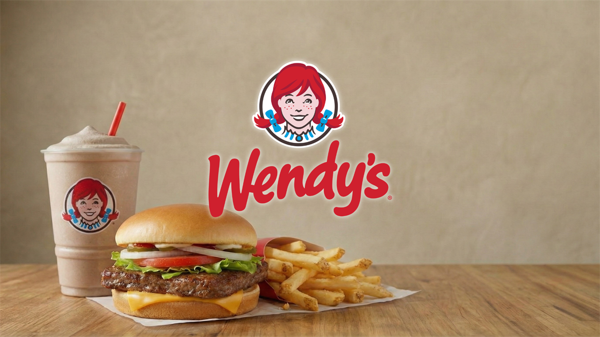 Wendy’s burger, fries and Frosty with the Wendy’s logo, evoking a deep-value stock turnaround rebound.