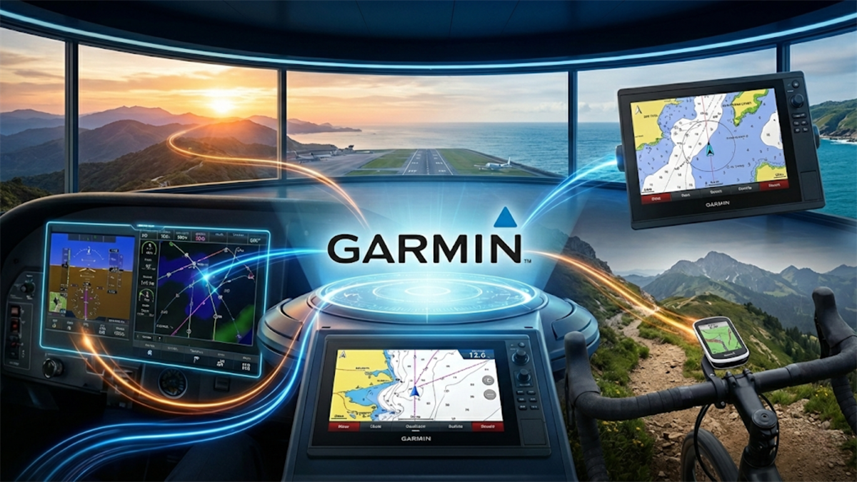 Garmin navigation devices shown across aviation, marine and fitness use cases, highlighting GRMN growth outlook.