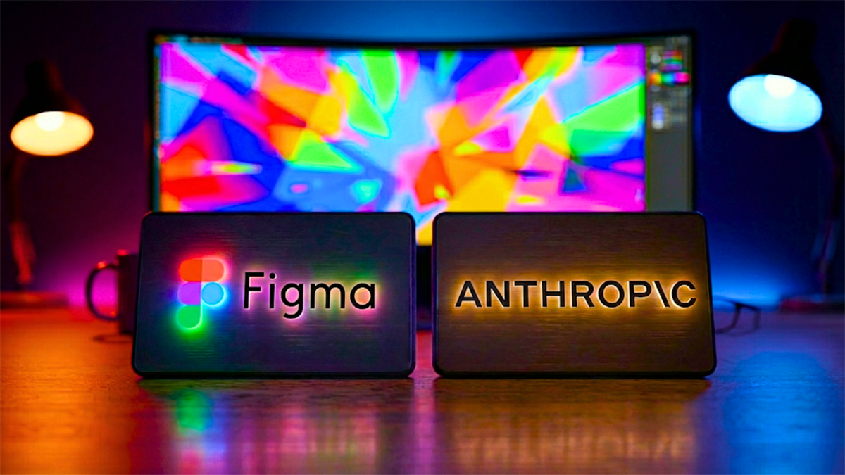 Figma and Anthropic logos in front of a colorful screen, highlighting AI design tools and tech funding momentum.