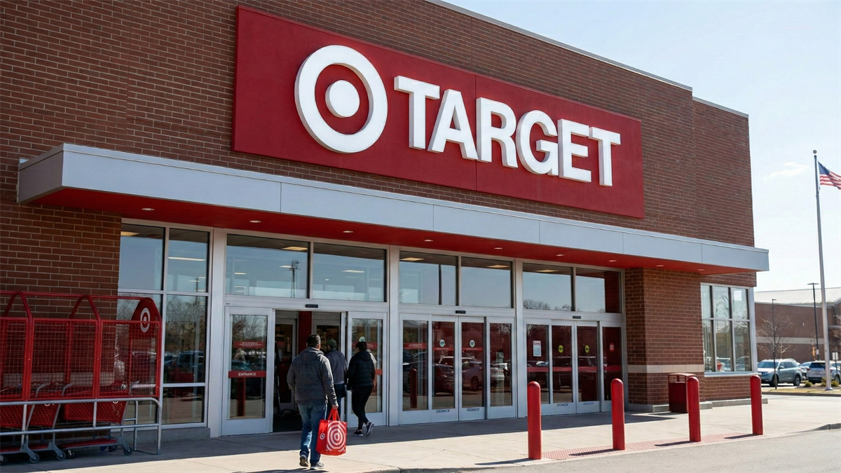 Target storefront with prominent red bullseye logo and entrance, highlighting retail turnaround and big-box industry recovery.