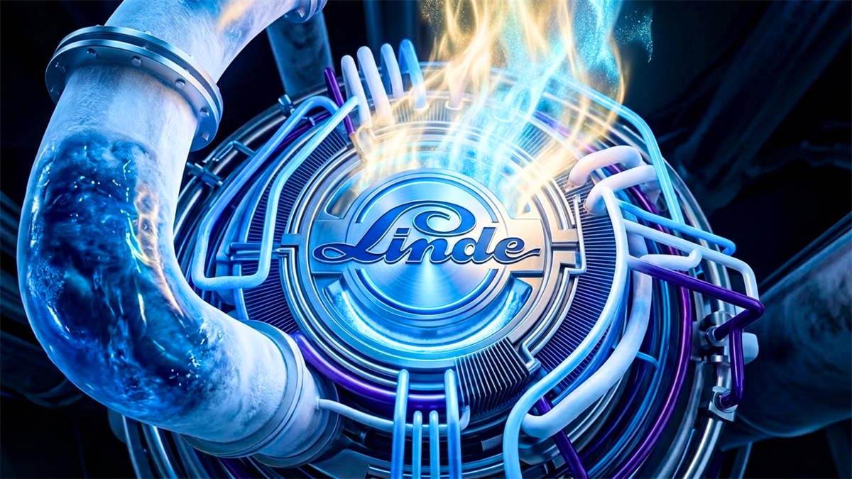 Linde logo on cryogenic piping for helium and LNG.