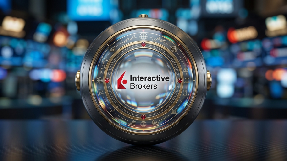 Interactive Brokers logo appears in a lens-like market graphic.