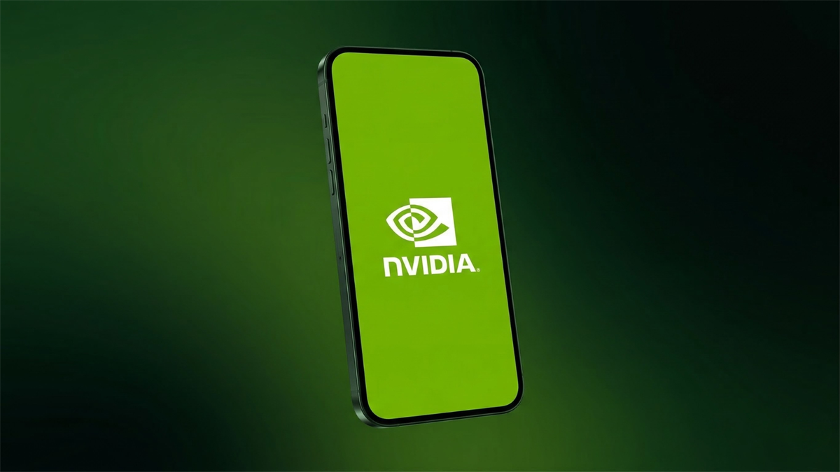 Smartphone displaying NVIDIA logo on green screen, symbolizing strong performance and resilience in mega-cap tech stocks.