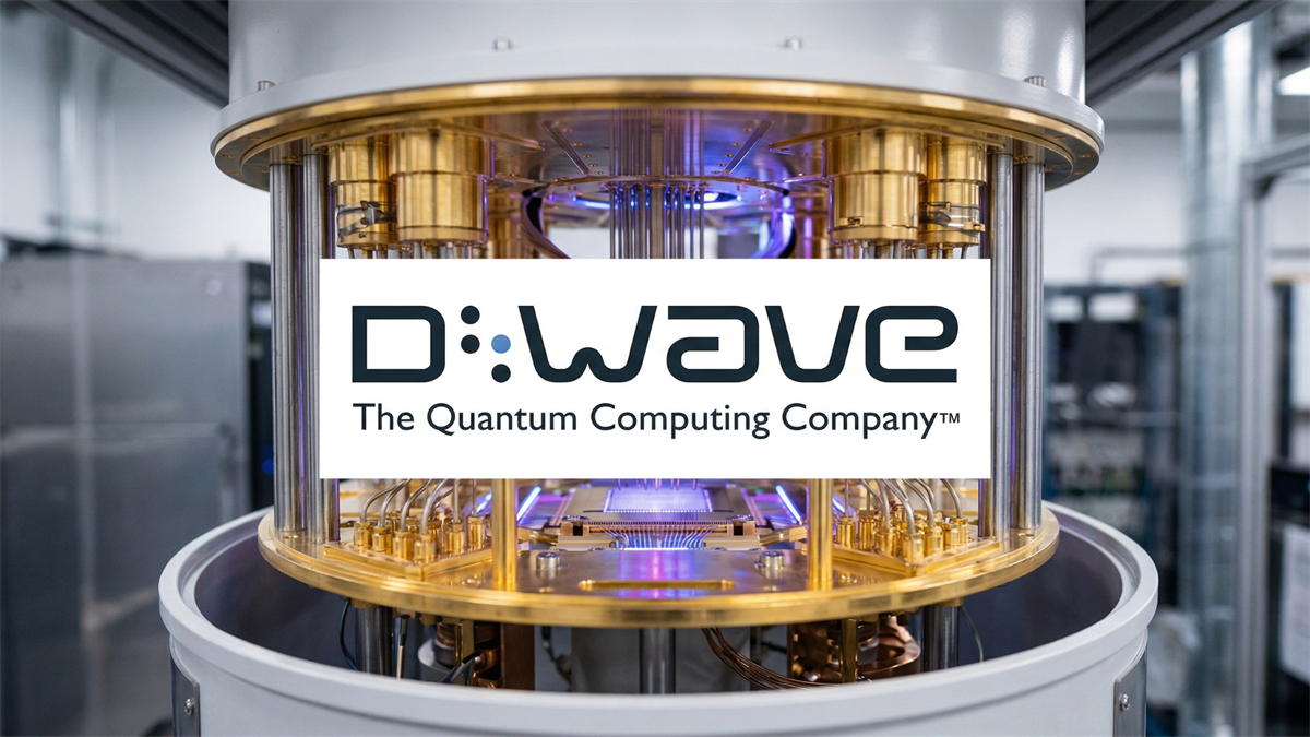 D-Wave quantum computer hardware with branding, highlighting quantum computing amid stock selloff concerns.