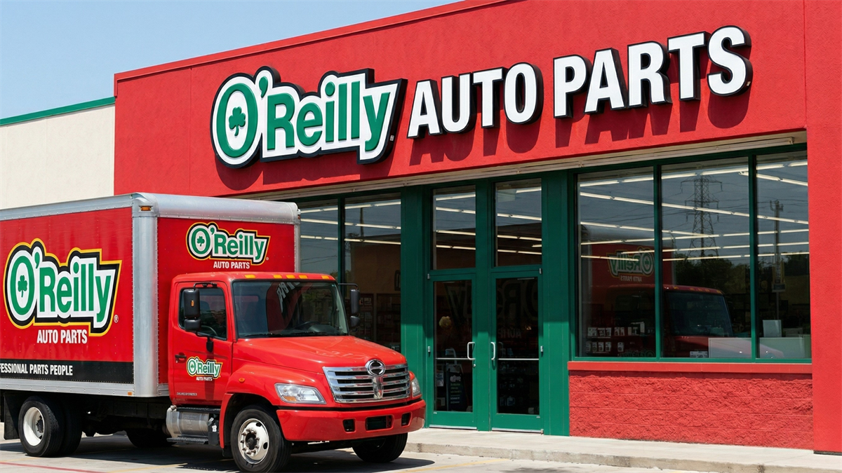 O&rsquo;Reilly Auto Parts storefront with branded delivery truck, highlighting auto parts retail industry demand and growth.