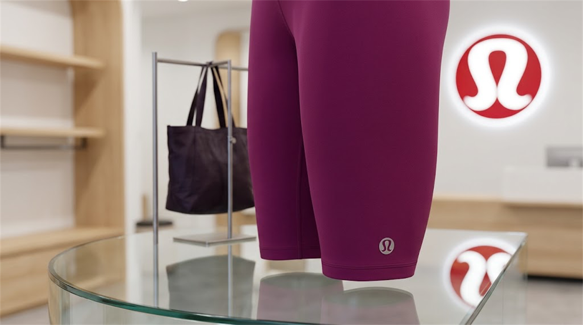 Lululemon Athletica branded leggings displayed on a mannequin inside a retail store.
