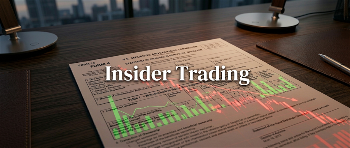 SEC Form 4 insider trading document on a desk, overlaid with a red and green stock price chart.