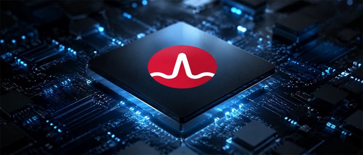 Broadcom logo displayed on a computer chip embedded in a circuit board with glowing blue connections.