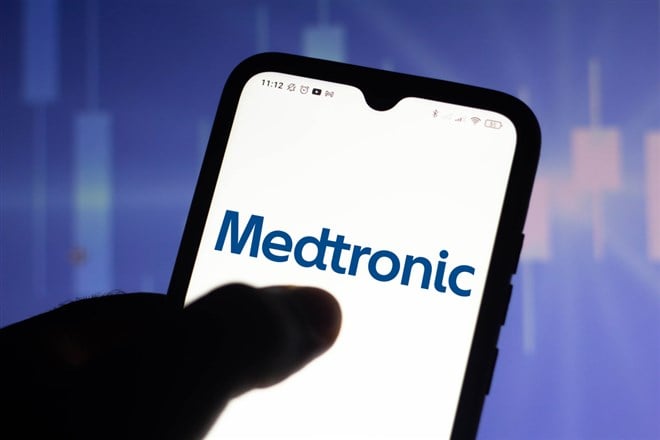 April 14, 2021, Brazil. In this photo illustration the Medtronic logo seen displayed on a smartphone screen