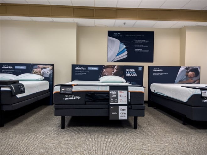 Redmond, WA USA - circa December 2022: Selective focus on mattresses for sale inside a Mattress Firm retail store.