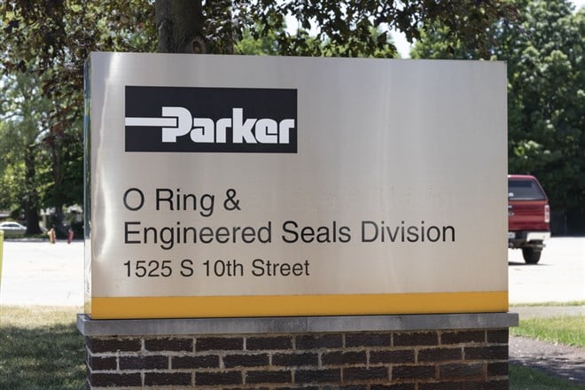 Goshen - Circa June 2021: Parker Engineered Seals Division. Parker Engineered Seals manufactures engineered elastomeric shapes for sealing systems.