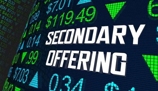 What is a secondary public offering? Image of secondary offering with ticker symbols