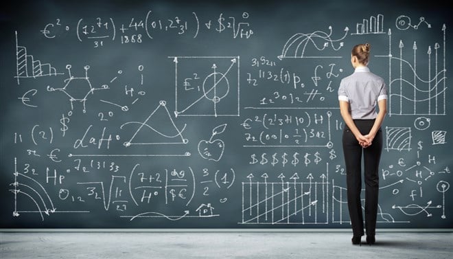 Image of lady looking at a formula on a chalkboard: What is the return on assets ratio formula? Learn more.