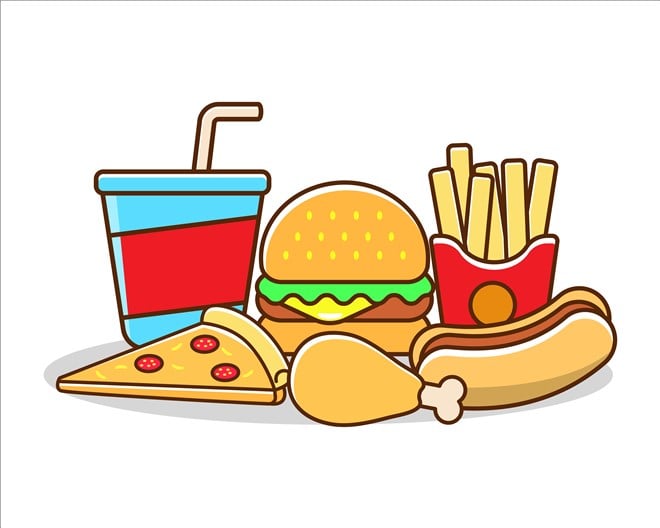 collage of illustrated fast food items