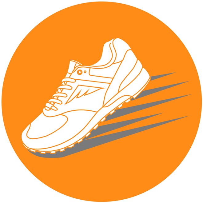 non-branded athletic shoe on orange background