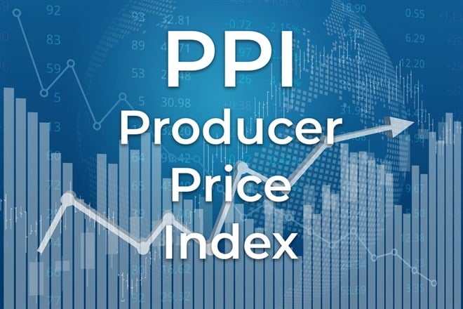 What is the producer price index? Financial term PPI (Producer Price Index) on blue finance background from graphs, charts, columns, candles, bars, numbers. Trend Up and Down, Flat. 3D illustration. Financial market concept