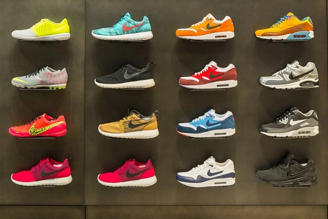 Shelf of Nike shoes
