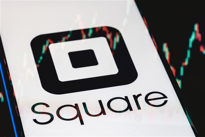 close-up photo of square logo on mobile device