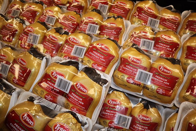 photo of tyson cornish hens in grocery store display