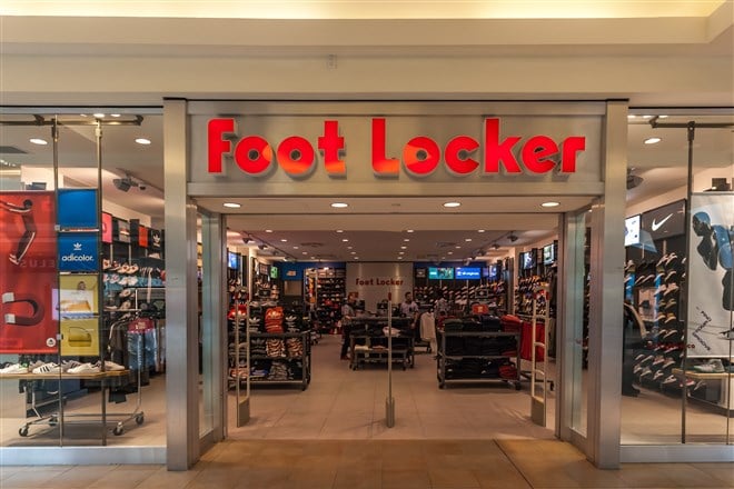photo showing interior of foot locker retail store at unknown location
