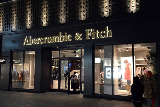 Photo of Abercrombie & Fitch storefront at night