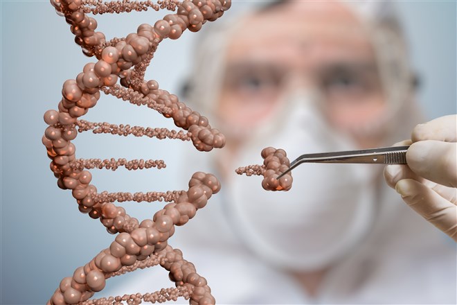 photo of gene editing with doctor in background