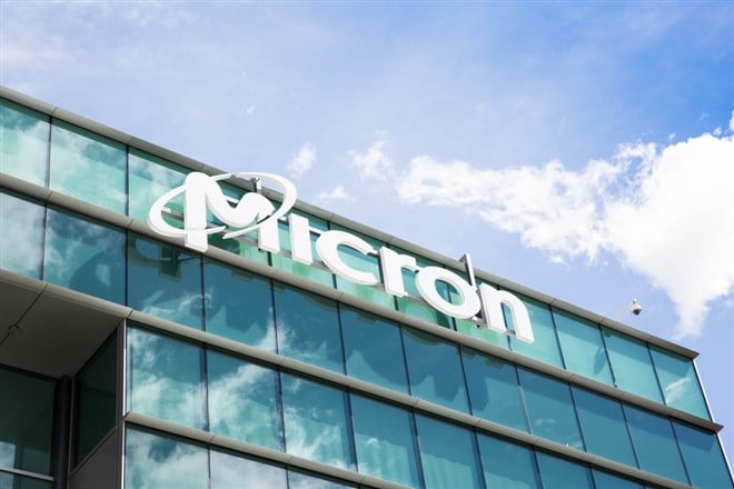 Micron logo on the side of a building