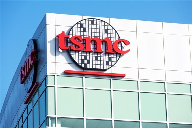 Taiwan Semiconductor sign logo on headquarters in Silicon Valley of Taiwan Semiconductor Manufacturing Company - San Jose, California, USA - 2021