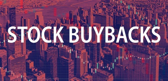 Stock Buybacks theme with Manhattan New York City skyscrapers