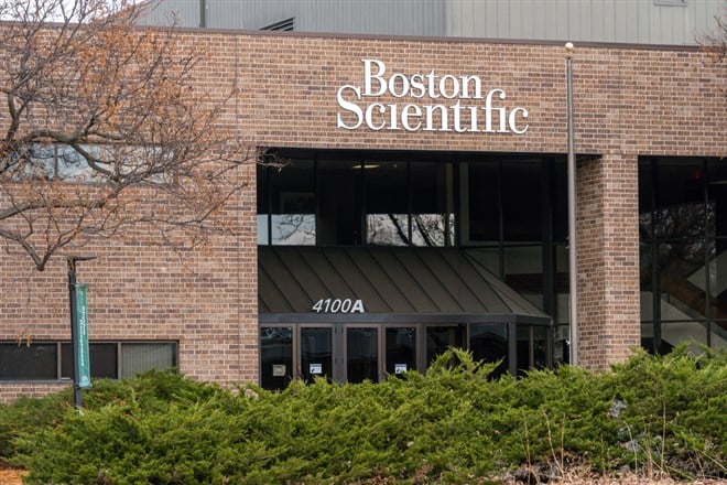 Photo of the front of the Boston Scientific Building. Boston Scientific Defies Medtech Slowdown, Raises Outlook