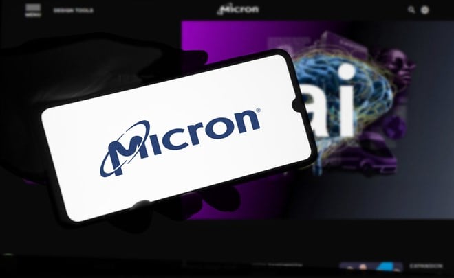 Micron logo is displayed on smartphone.