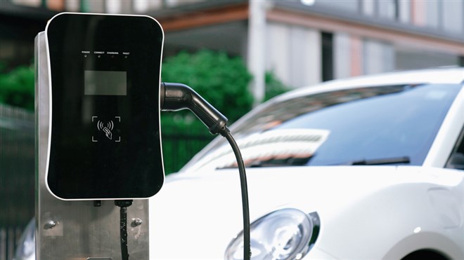 Photo of an electric vehicle charging. Blink Charging Solutions is Fueling Electric Vehicle Infrastructure