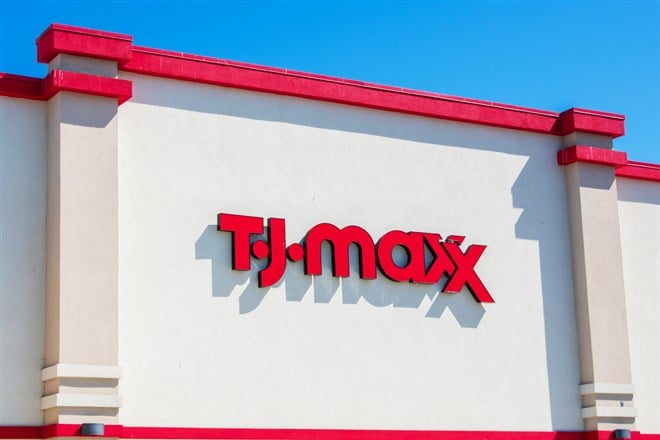 TJ Maxx sign on the retail department store of TJX Companies location - San Jose California, USA - 2021